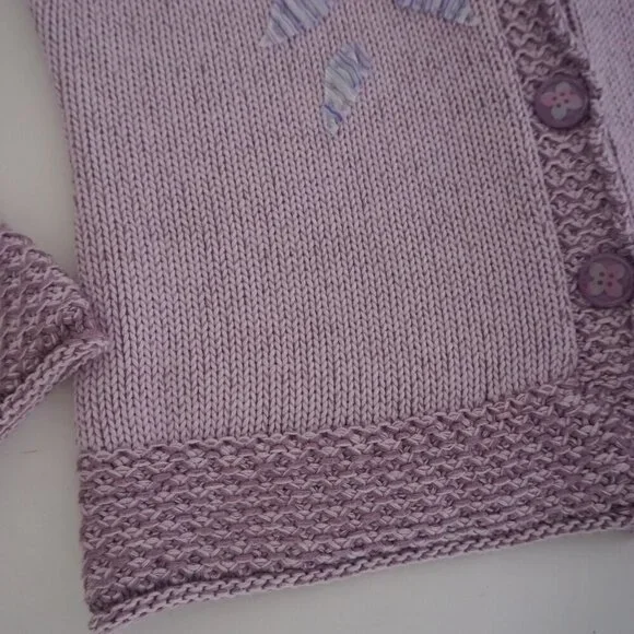 Vintage Lavender w Purple Floral Knit Button Up Cardigan Sweater M - Picture 8 of 11